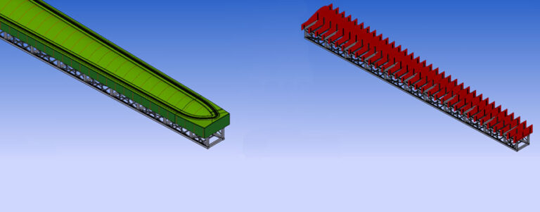 Computermodell eines Rotorblatts und einer Stahlunterkonstruktion auf Basis von Kundendaten